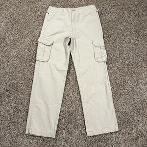 L.L. Bean Pants Mens 33x32 Beige Allagash Cargo Solid Natural Fit Rip Stop